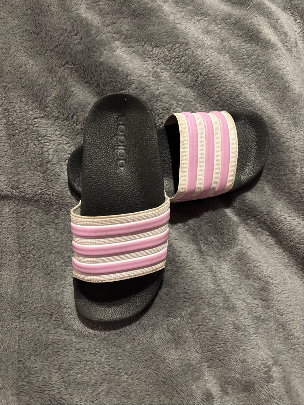 Adidas girls Black Pink Striped Slide Sandals